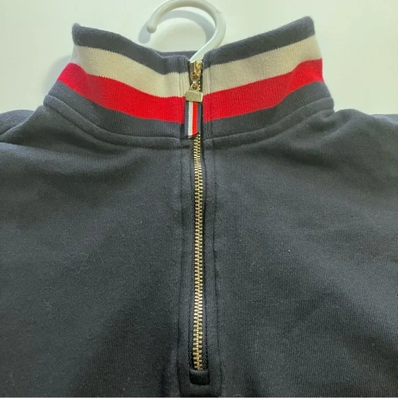 Tommy Hilfiger Navy Blue Quarter-Zip Long Sleeve Shirt Women’s Small Preppy Top - Picture 5 of 8